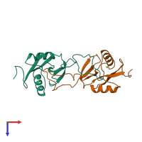 PDB entry 1bj3 coloured by chain, top view.