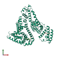 PDB entry 1bj5 coloured by chain, front view.