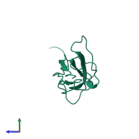 PDB entry 1bj8 coloured by chain, side view.