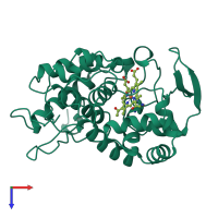 PDB entry 1bj9 coloured by chain, top view.