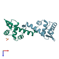 PDB entry 1bja coloured by chain, top view.