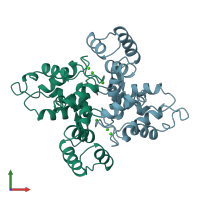 PDB entry 1bjf coloured by chain, front view.