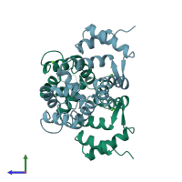 PDB entry 1bjf coloured by chain, side view.