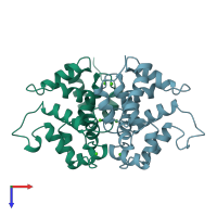 PDB entry 1bjf coloured by chain, top view.