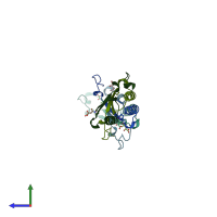 PDB entry 1bjp coloured by chain, side view.
