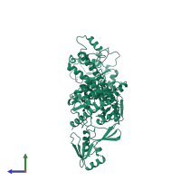 PDB entry 1bjt coloured by chain, side view.