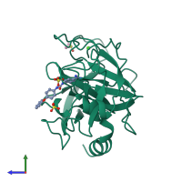 Monomeric assembly 1 of PDB entry 1bjv coloured by chemically distinct molecules, side view.
