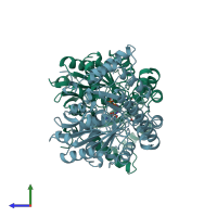 PDB entry 1bjw coloured by chain, side view.