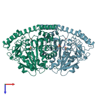 PDB entry 1bjw coloured by chain, top view.