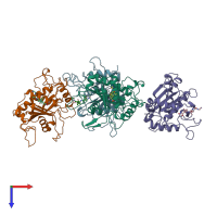 PDB entry 1bkc coloured by chain, top view.