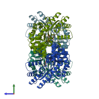 PDB entry 1bkg coloured by chain, side view.