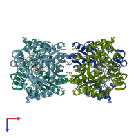 PDB entry 1bkg coloured by chain, top view.