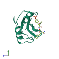 PDB entry 1bkm coloured by chain, side view.
