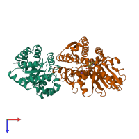 PDB entry 1bks coloured by chain, top view.