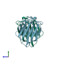 PDB entry 1bkz coloured by chain, side view.