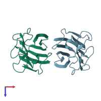 PDB entry 1bkz coloured by chain, top view.