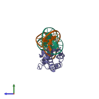 PDB entry 1bl0 coloured by chain, side view.