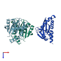 PDB entry 1bl3 coloured by chain, top view.