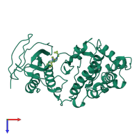 PDB entry 1bl6 coloured by chain, top view.