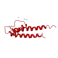 The deposited structure of PDB entry 1bl8 contains 4 copies of CATH domain 1.10.287.70 (Helix Hairpins) in pH-gated potassium channel KcsA. Showing 1 copy in chain A.