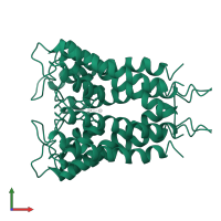 pH-gated potassium channel KcsA in PDB entry 1bl8, assembly 1, front view.