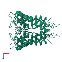 pH-gated potassium channel KcsA in PDB entry 1bl8, assembly 1, top view.