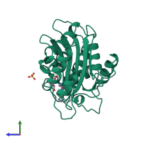 PDB entry 1blc coloured by chain, side view.