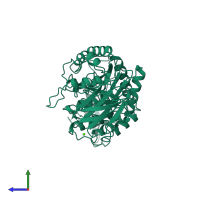PDB entry 1bli coloured by chain, side view.