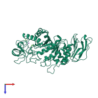 PDB entry 1bli coloured by chain, top view.