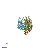 PDB entry 1bln coloured by chain, side view.