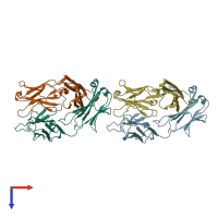 PDB entry 1bln coloured by chain, top view.