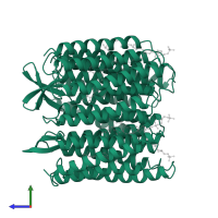 Bacteriorhodopsin in PDB entry 1bm1, assembly 1, side view.