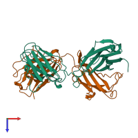 PDB entry 1bm3 coloured by chain, top view.