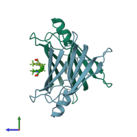 PDB entry 1bm7 coloured by chain, side view.