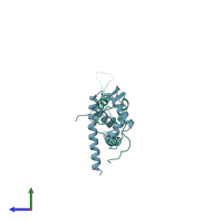 PDB entry 1bm9 coloured by chain, side view.