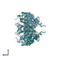 PDB entry 1bmd coloured by chain, side view.