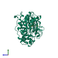 PDB entry 1bmk coloured by chain, side view.