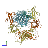 PDB entry 1bml coloured by chain, side view.