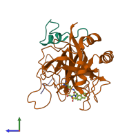 PDB entry 1bmm coloured by chain, side view.