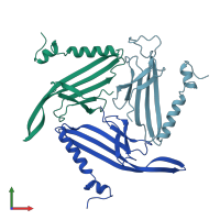 PDB entry 1bms coloured by chain, front view.