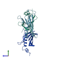 PDB entry 1bms coloured by chain, side view.