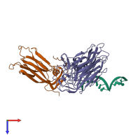 PDB entry 1bmv coloured by chain, top view.