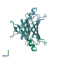 PDB entry 1bmz coloured by chain, side view.