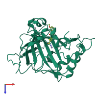 PDB entry 1bn3 coloured by chain, top view.