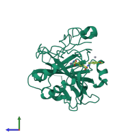 PDB entry 1bn4 coloured by chain, side view.