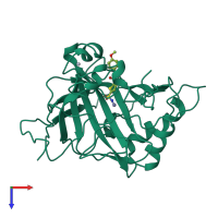 PDB entry 1bn4 coloured by chain, top view.