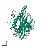 PDB entry 1bn5 coloured by chain, side view.