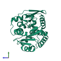 PDB entry 1bn6 coloured by chain, side view.