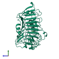 PDB entry 1bn8 coloured by chain, side view.