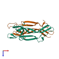 PDB entry 1bnd coloured by chain, top view.